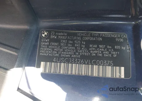 1997 BMW Z3 2.8L z USA, uszkodzony, nr VIN 4USCJ3326VLC00375